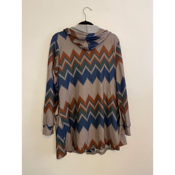 Chevron Hooded Zip-Up Lightweight Knit Jacket By Miusey Size XL - Picture 6 of 8